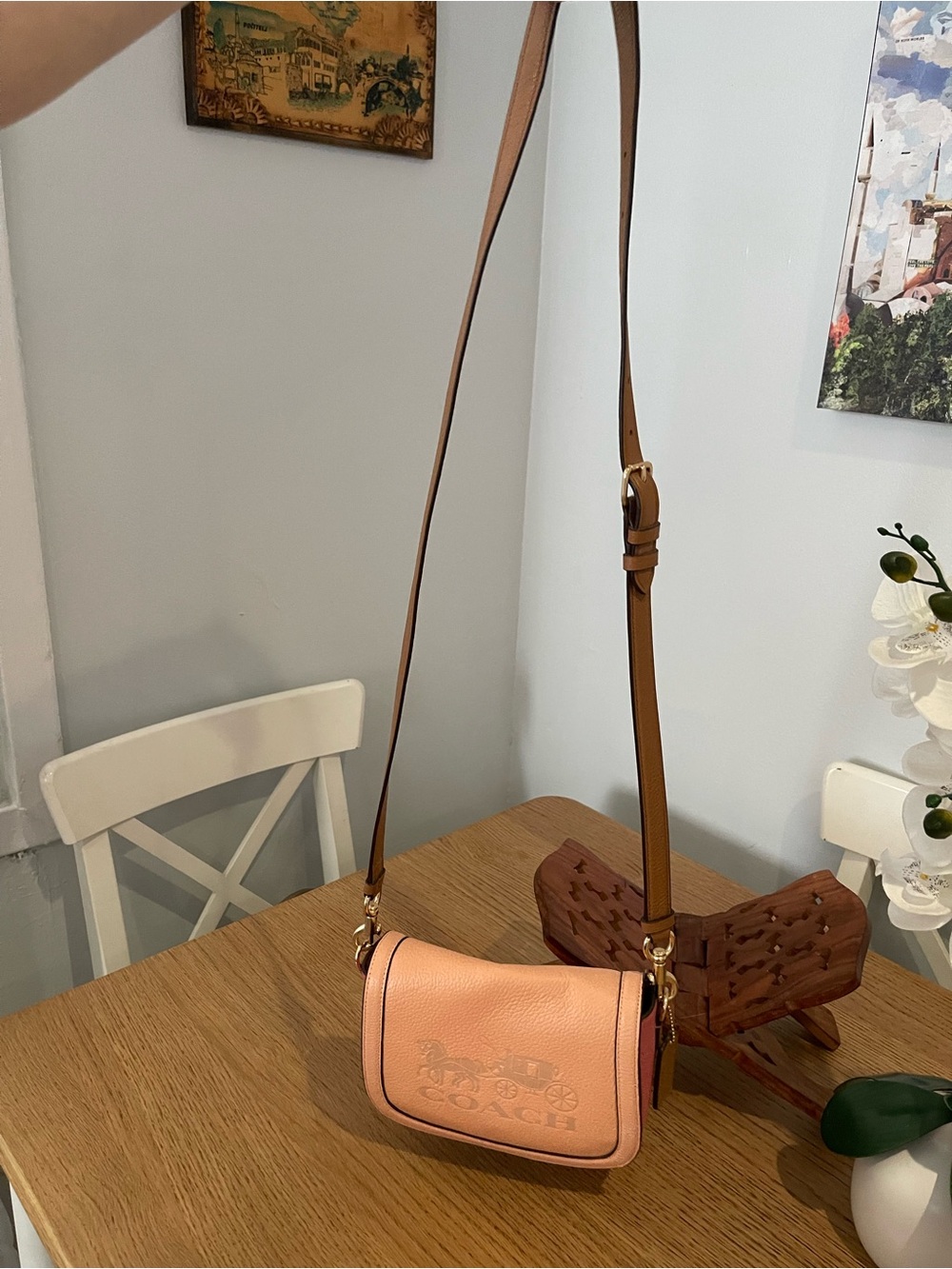 Coach Pebbled Leather Crossbody in Peach with Pink Trim - Picture 14 of 15